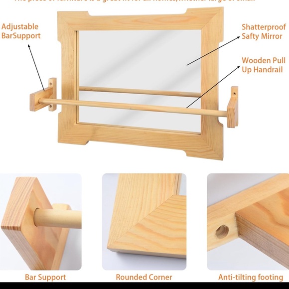 NEW Wooden Shatterproof Mirror & Barre for Babies Toddlers Playrooms Montessori - Picture 6 of 12